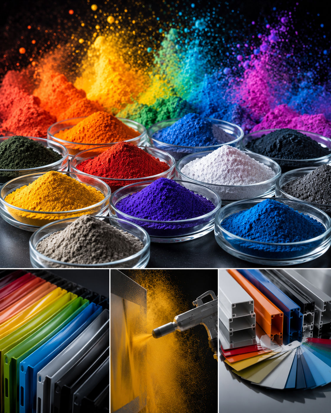 Industrial powder coating production and material processing